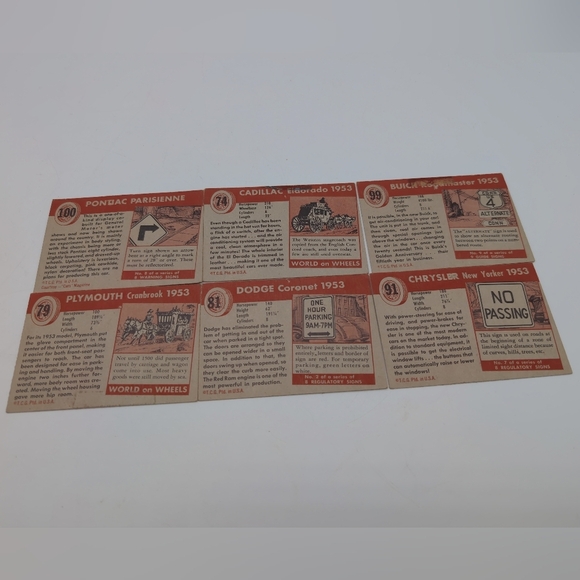 1954 Topps World On Wheels Card Set Buick Cadillac Dodge Plymouth Pontiac 6 - Picture 2 of 2